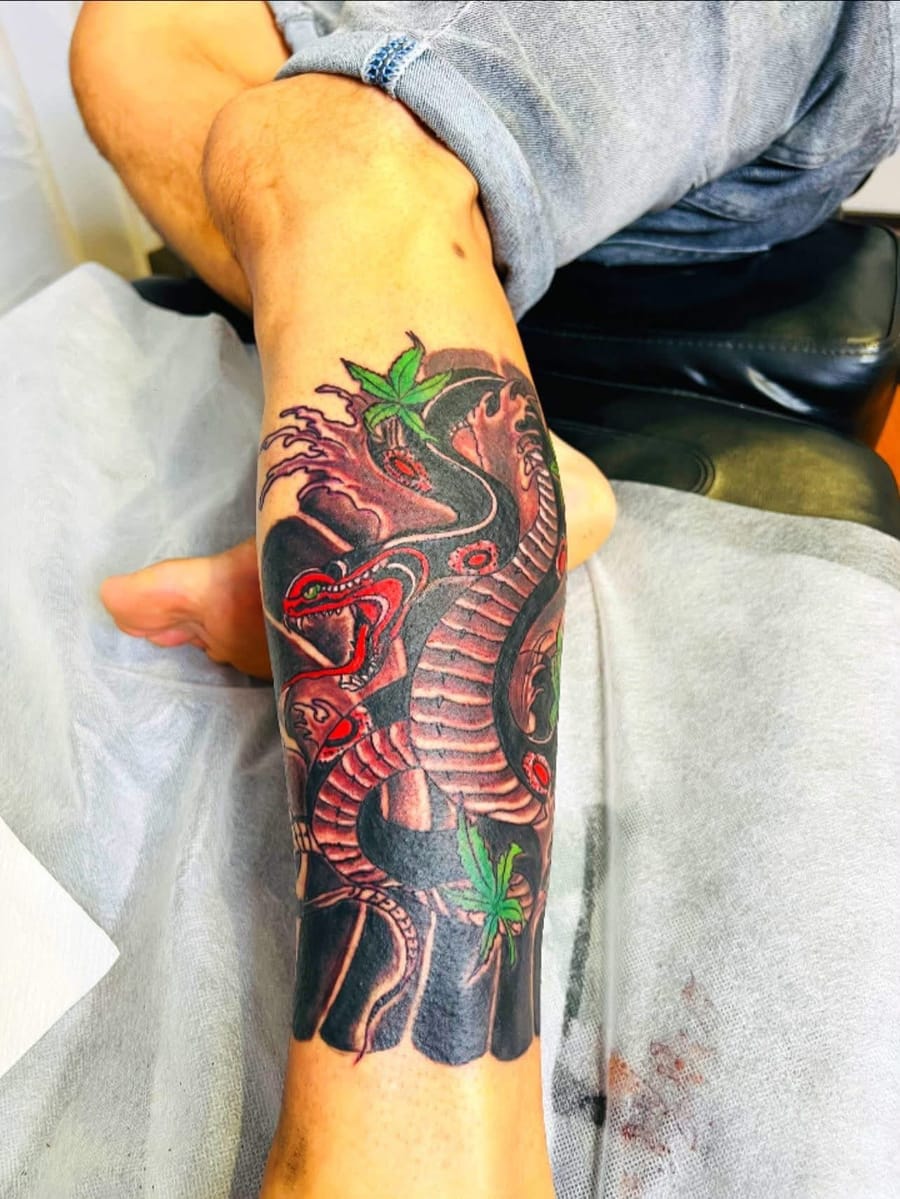 Colour Japanese serpent tattoo